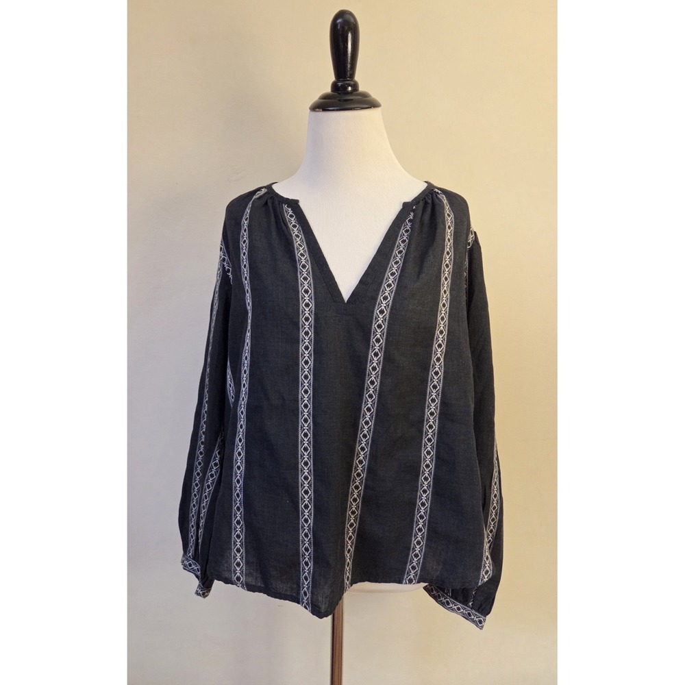 NWT Velvet By Graham & Spencer Raylee Boho Top Grey White Stripe Women's S